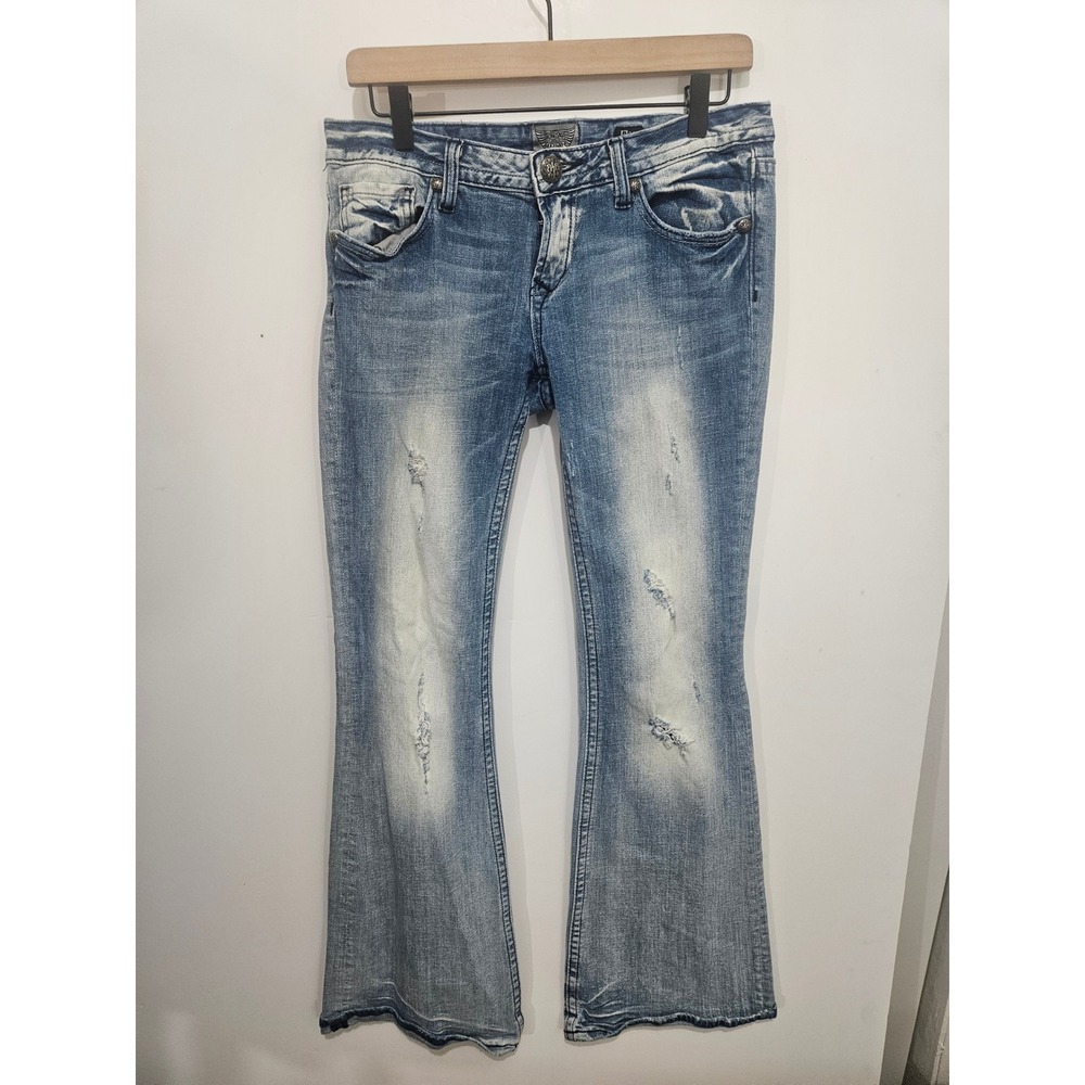 ReRock for Express Womens Flare Jeans Light Wash Distressed Studded Y2K Blue 31